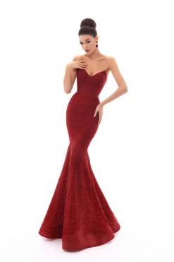 Tarik Ediz - 93612 Strapless Sweetheart Glitter Velvet Mermaid Gown Formal Gowns