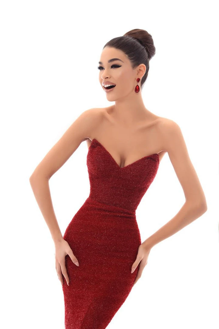 Tarik Ediz - 93612 Strapless Sweetheart Glitter Velvet Mermaid Gown Formal Gowns 5 Tarik Ediz - 93612 Strapless Sweetheart Glitter Velvet Mermaid Gown Formal Gowns