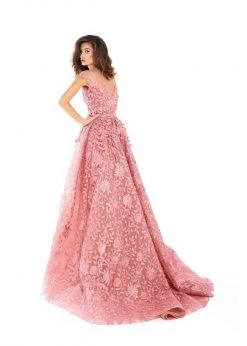 Tarik Ediz - 93613 Floral Lace Fitted Gown With Skirt Overlay