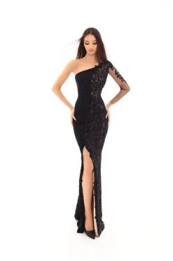 Formal Gowns Tarik Ediz - 93614 Embellished Single Long Sleeve Trumpet Dress