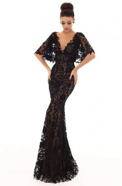 Tarik Ediz - 93616 Illusion V Neckline Allover Lace Evening Dress Formal Gowns