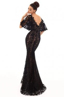Tarik Ediz - 93616 Illusion V Neckline Allover Lace Evening Dress Formal Gowns