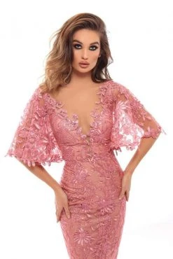 Tarik Ediz - 93616 Illusion V Neckline Allover Lace Evening Dress Formal Gowns