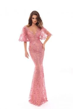 Tarik Ediz - 93616 Illusion V Neckline Allover Lace Evening Dress Formal Gowns