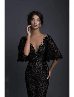 Tarik Ediz - 93616 Illusion V Neckline Allover Lace Evening Dress Formal Gowns