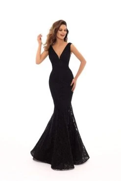 Tarik Ediz - 93620 Sleeveless V Neck Lace Mermaid Gown Formal Gowns