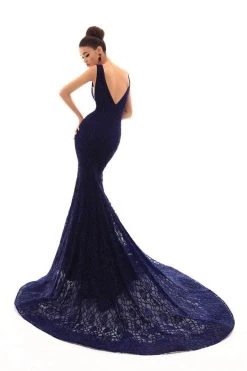 Tarik Ediz - 93620 Sleeveless V Neck Lace Mermaid Gown Formal Gowns
