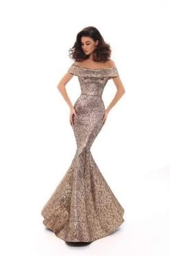 Tarik Ediz - 93622 Off-Shoulder Jacquard Mermaid Dress With Train Formal Gowns