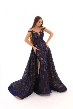 Tarik Ediz - 93624 Gorgeous Illusion Fitted Mermaid Gown With Overlay