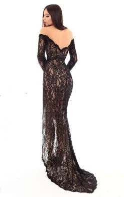 Tarik Ediz - 93625 Long Sleeve Illusion Lace Surplice Evening Dress Formal Gowns