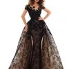 Formal Gowns Tarik Ediz - 93627 Lace Embroidered Dress With Detachable Train