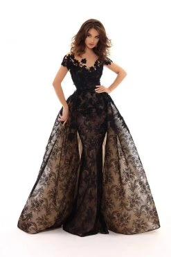 Formal Gowns Tarik Ediz - 93627 Lace Embroidered Dress With Detachable Train