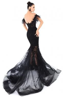 Formal Gowns Tarik Ediz - 93645 Bedazzled Illusion Neck Mermaid Dress With Train