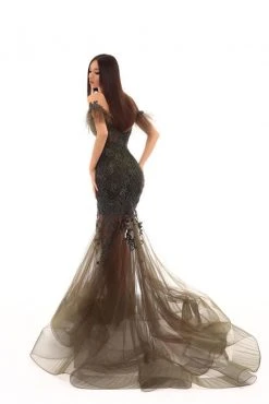 Formal Gowns Tarik Ediz - 93645 Bedazzled Illusion Neck Mermaid Dress With Train