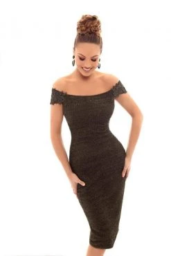 Tarik Ediz - 93647 Lace Applique Off-Shoulder Fitted Dress Plus Size Dresses