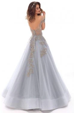 Tarik Ediz - 93653 Floral Embroidered Illusion Bateau Ballgown