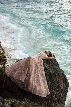 Tarik Ediz - 93654 Floral Applique Illusion Neck A-line Dress Formal Gowns