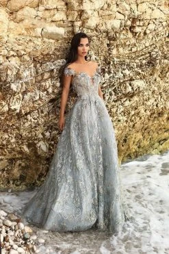 Tarik Ediz - 93654 Floral Applique Illusion Neck A-line Dress Formal Gowns