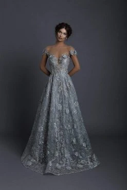 Tarik Ediz - 93654 Floral Applique Illusion Neck A-line Dress Formal Gowns