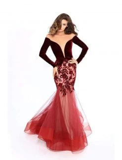 Tarik Ediz - 93657 Velvet Long Sleeve Floral Applique Mermaid Dress 12 Tarik Ediz - 93657 Velvet Long Sleeve Floral Applique Mermaid Dress