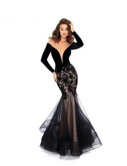 Tarik Ediz - 93657 Velvet Long Sleeve Floral Applique Mermaid Dress 11 Tarik Ediz - 93657 Velvet Long Sleeve Floral Applique Mermaid Dress