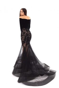 Tarik Ediz - 93657 Velvet Long Sleeve Floral Applique Mermaid Dress 10 Tarik Ediz - 93657 Velvet Long Sleeve Floral Applique Mermaid Dress