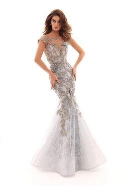 Tarik Ediz - 93661 Floral Embroidered Illusion Bateau Mermaid Dress Formal Gowns