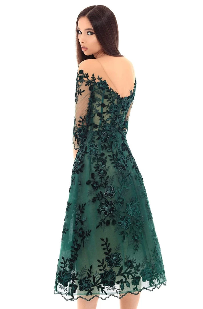 Plus Size Dresses Tarik Ediz - 93667 Floral Sequined Illusion Neck A-line Dress 4 Plus Size Dresses Tarik Ediz - 93667 Floral Sequined Illusion Neck A-line Dress