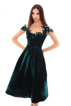 Plus Size Dresses Tarik Ediz - 93668 Floral Embroidered Cap Sleeve A-line Dress