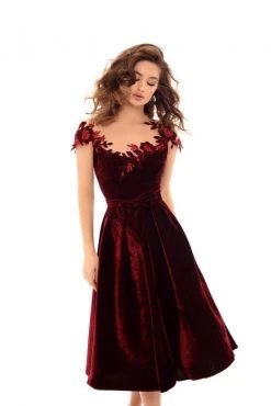 Plus Size Dresses Tarik Ediz - 93668 Floral Embroidered Cap Sleeve A-line Dress