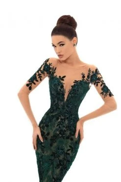 Tarik Ediz - 93669 Floral Sequined Lace Mermaid Dress With Train Formal Gowns