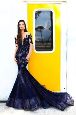 Tarik Ediz - 93669 Floral Sequined Lace Mermaid Dress With Train Formal Gowns