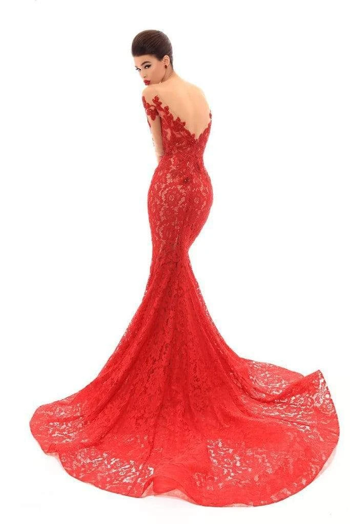 Tarik Ediz - 93670 Sequined Floral Applique Illusion Long Gown 4 Tarik Ediz - 93670 Sequined Floral Applique Illusion Long Gown