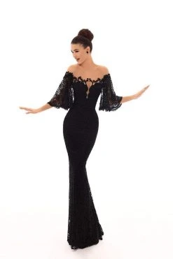 Formal Gowns Tarik Ediz - 93671 Lace Bat Sleeve Illusion Bateau Trumpet Dress