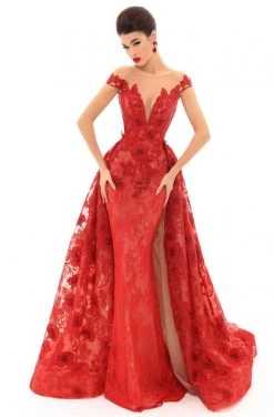 Formal Gowns Tarik Ediz - 93673 Floral Lace Illusion Bateau Dress With Overskirt 8 Formal Gowns Tarik Ediz - 93673 Floral Lace Illusion Bateau Dress With Overskirt