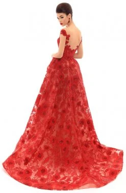 Formal Gowns Tarik Ediz - 93673 Floral Lace Illusion Bateau Dress With Overskirt 9 Formal Gowns Tarik Ediz - 93673 Floral Lace Illusion Bateau Dress With Overskirt