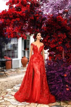 Formal Gowns Tarik Ediz - 93673 Floral Lace Illusion Bateau Dress With Overskirt 11 Formal Gowns Tarik Ediz - 93673 Floral Lace Illusion Bateau Dress With Overskirt