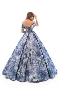 Tarik Ediz - 93674 Floral Patterned Off-Shoulder Pleated Ballgown Formal Gowns