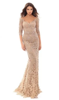 Tarik Ediz - 93675 Floral Lace Illusion Neck Sheath Dress With Train Formal Gowns