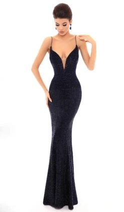 Formal Gowns Tarik Ediz - 93676 Illusion Plunging Sparkly Velvet Evening Gown