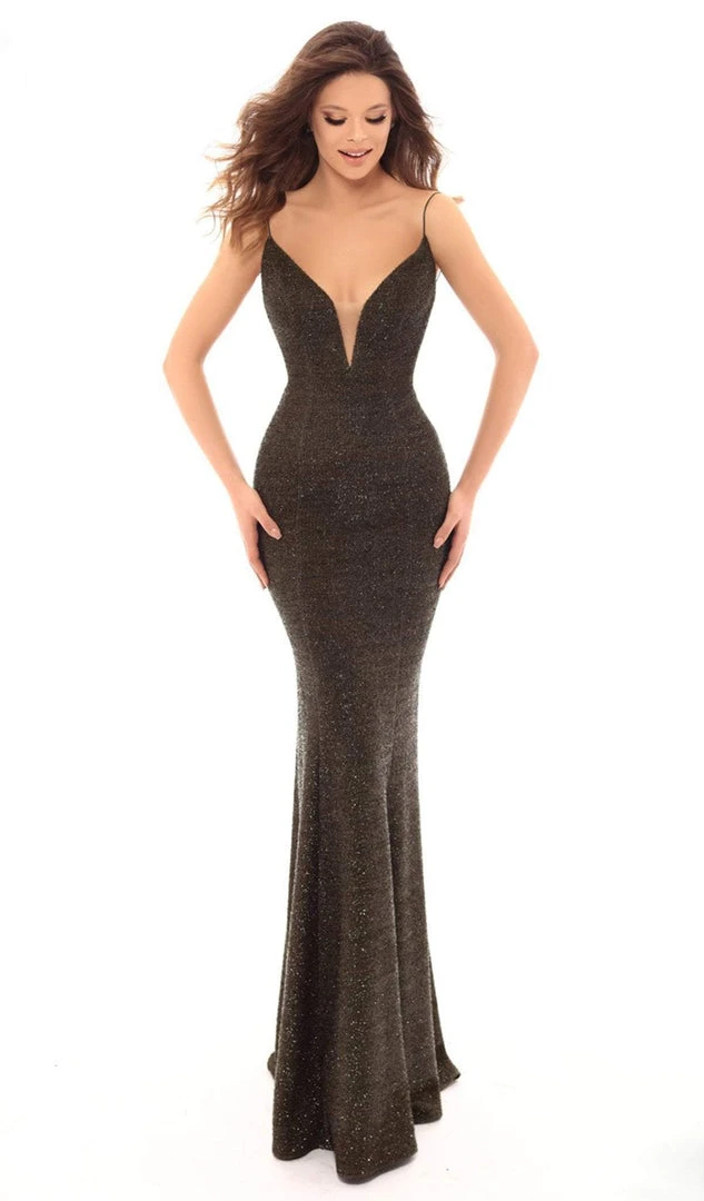 Formal Gowns Tarik Ediz - 93676 Illusion Plunging Sparkly Velvet Evening Gown 5 Formal Gowns Tarik Ediz - 93676 Illusion Plunging Sparkly Velvet Evening Gown