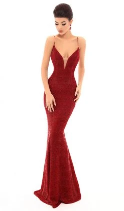 Formal Gowns Tarik Ediz - 93676 Illusion Plunging Sparkly Velvet Evening Gown 9 Formal Gowns Tarik Ediz - 93676 Illusion Plunging Sparkly Velvet Evening Gown