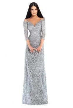 Tarik Ediz - 93677 Illusion Quarter Sleeve Jewel Adorned Sheath Gown Formal Gowns
