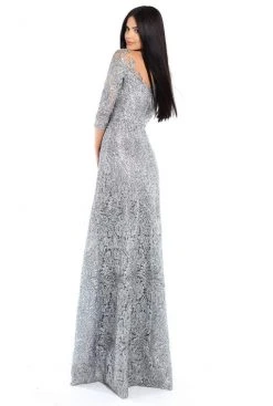 Tarik Ediz - 93677 Illusion Quarter Sleeve Jewel Adorned Sheath Gown Formal Gowns