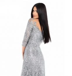 Tarik Ediz - 93677 Illusion Quarter Sleeve Jewel Adorned Sheath Gown Formal Gowns