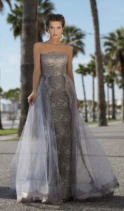 Tarik Ediz - 93693 Floral Lace Strapless Gown With Overskirt Formal Gowns