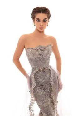 Tarik Ediz - 93693 Floral Lace Strapless Gown With Overskirt Formal Gowns 13 Tarik Ediz - 93693 Floral Lace Strapless Gown With Overskirt Formal Gowns