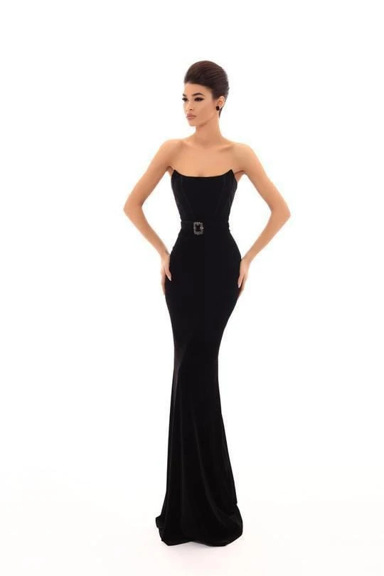 Formal Gowns Tarik Ediz - 93696 Strapless Modified Scoop Velvet Sheath Dress 7 Formal Gowns Tarik Ediz - 93696 Strapless Modified Scoop Velvet Sheath Dress