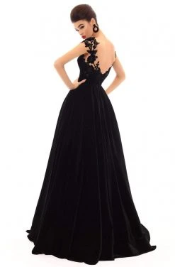 Tarik Ediz - 93697 Floral Applique Cap Sleeve Velvet Ballgown