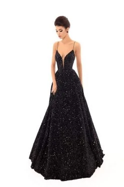 Formal Gowns Tarik Ediz - 93699 Sequined Deep V-neck A-line Dress